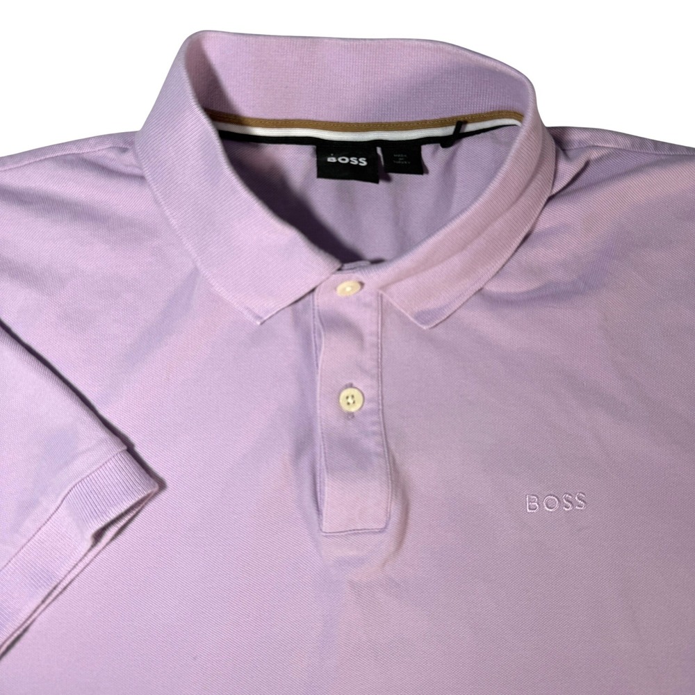 BOSS Mens Short Sleeve Polo Shirt Lilac Purple Embroidered Logo Casual Size XL